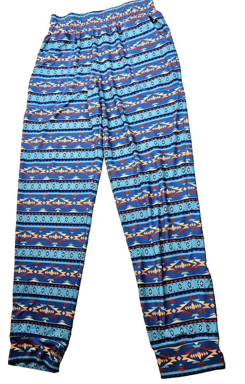 Shinesty Pants Mens M Blue Aztec Print Joggers Lounge Pajama Southwestern Tribal